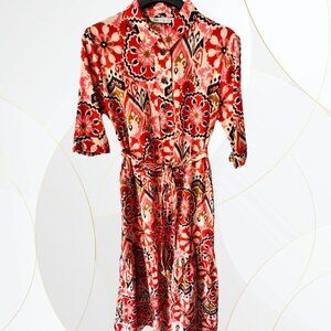 Zara Alessi 3/4 Sleeve Belted Printed Midi Dress
